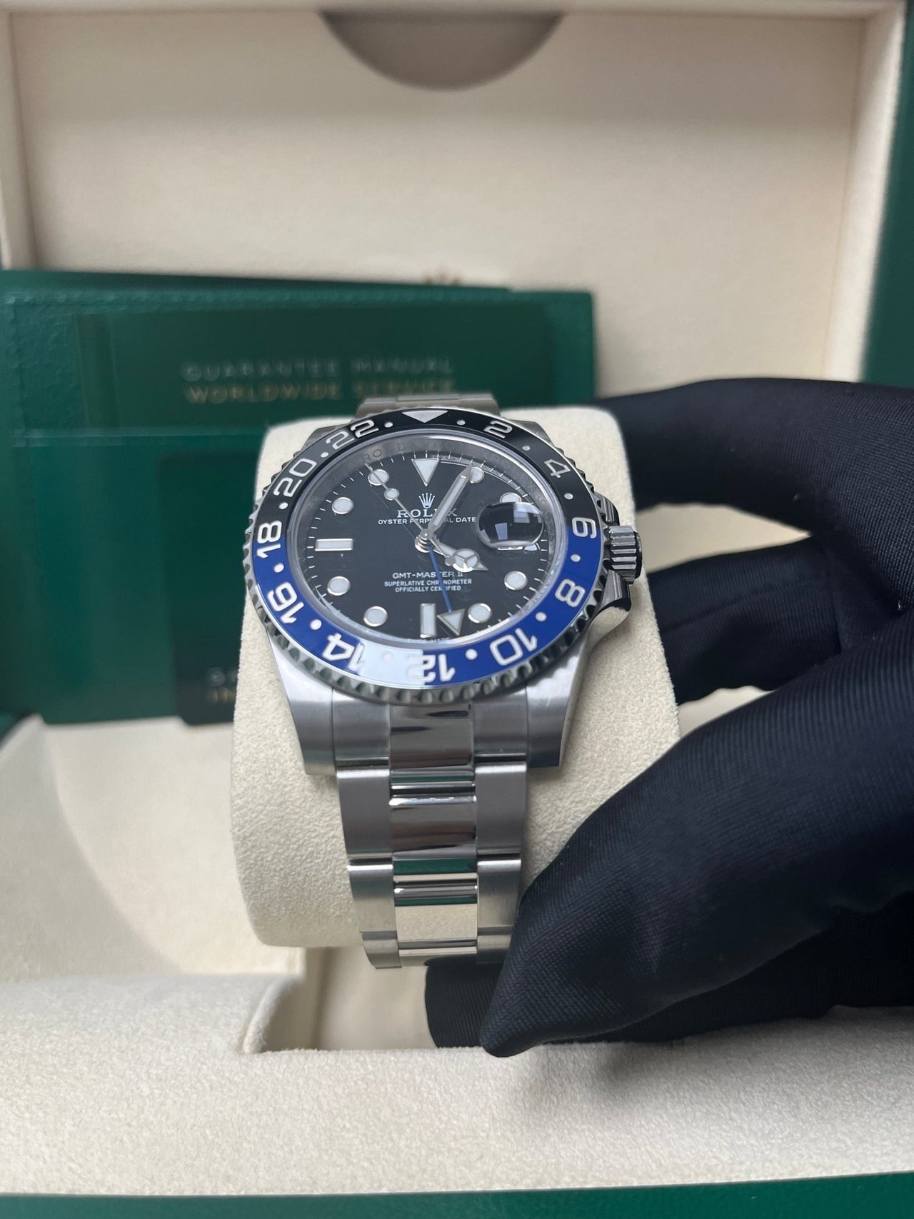 Rolex GMT Master II 40 Watch Black and Blue Batman Bezel Black Dial Oyster Bracelet Ref 126710BLNR