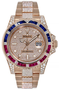 Thumbnail for Rolex GMT-Master II Everose Gold/ Full Diamond Paved Dial/ Bracelet Sapphire & Ruby (Ref# 126755SARU) - WatchesOff5thWatch