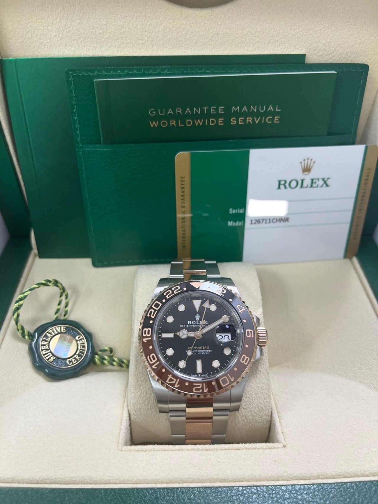 Rolex GMT-Master II Two-Tone Stainless Steel and Rose Gold - "The Rootbeer"- Black and Brown Bezel - Oyster Bracelet (Ref# 126711CHNR) - WatchesOff5thWatch