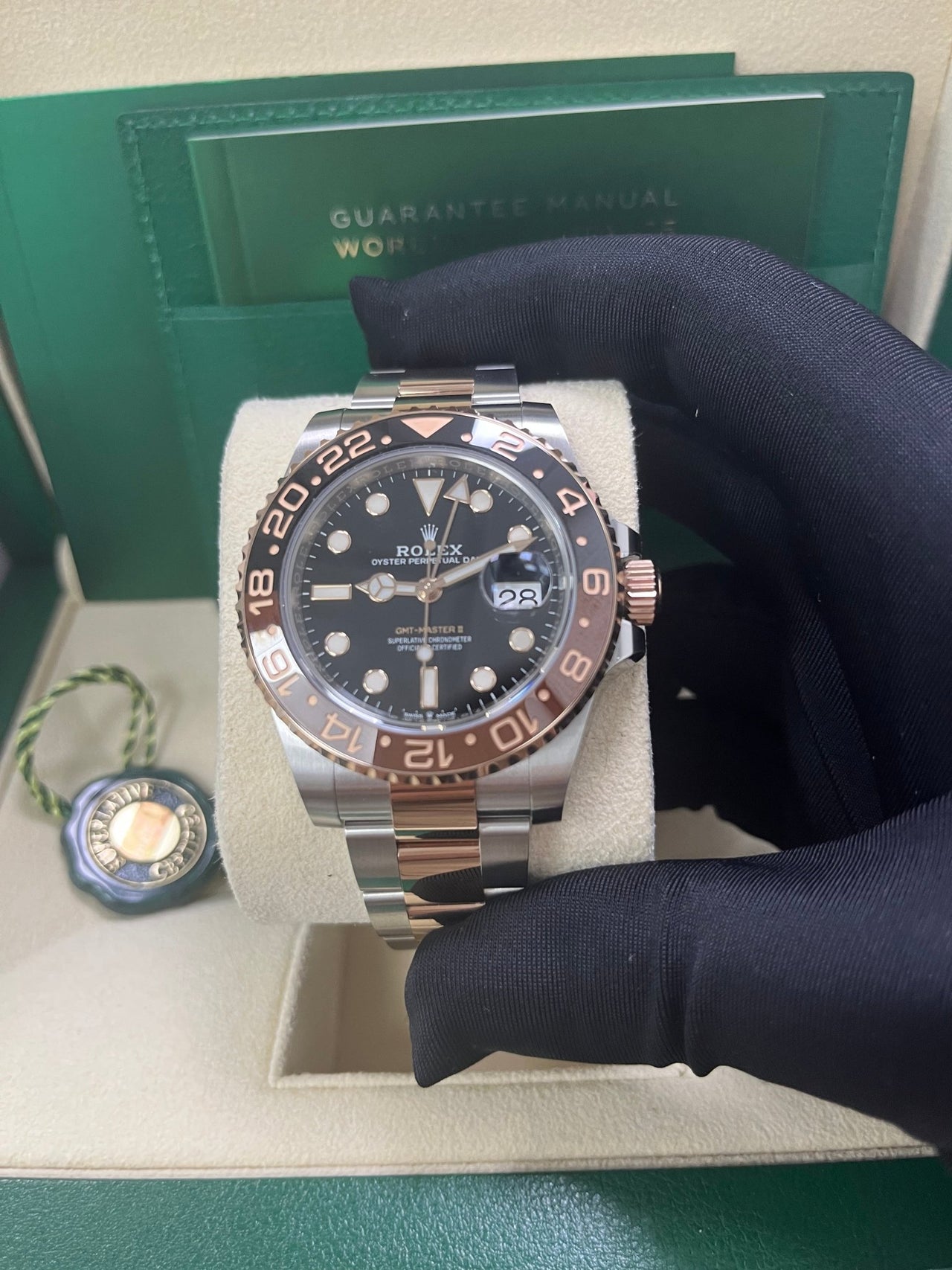 Rolex GMT-Master II Two-Tone Stainless Steel and Rose Gold - "The Rootbeer"- Black and Brown Bezel - Oyster Bracelet (Ref# 126711CHNR) - WatchesOff5thWatch