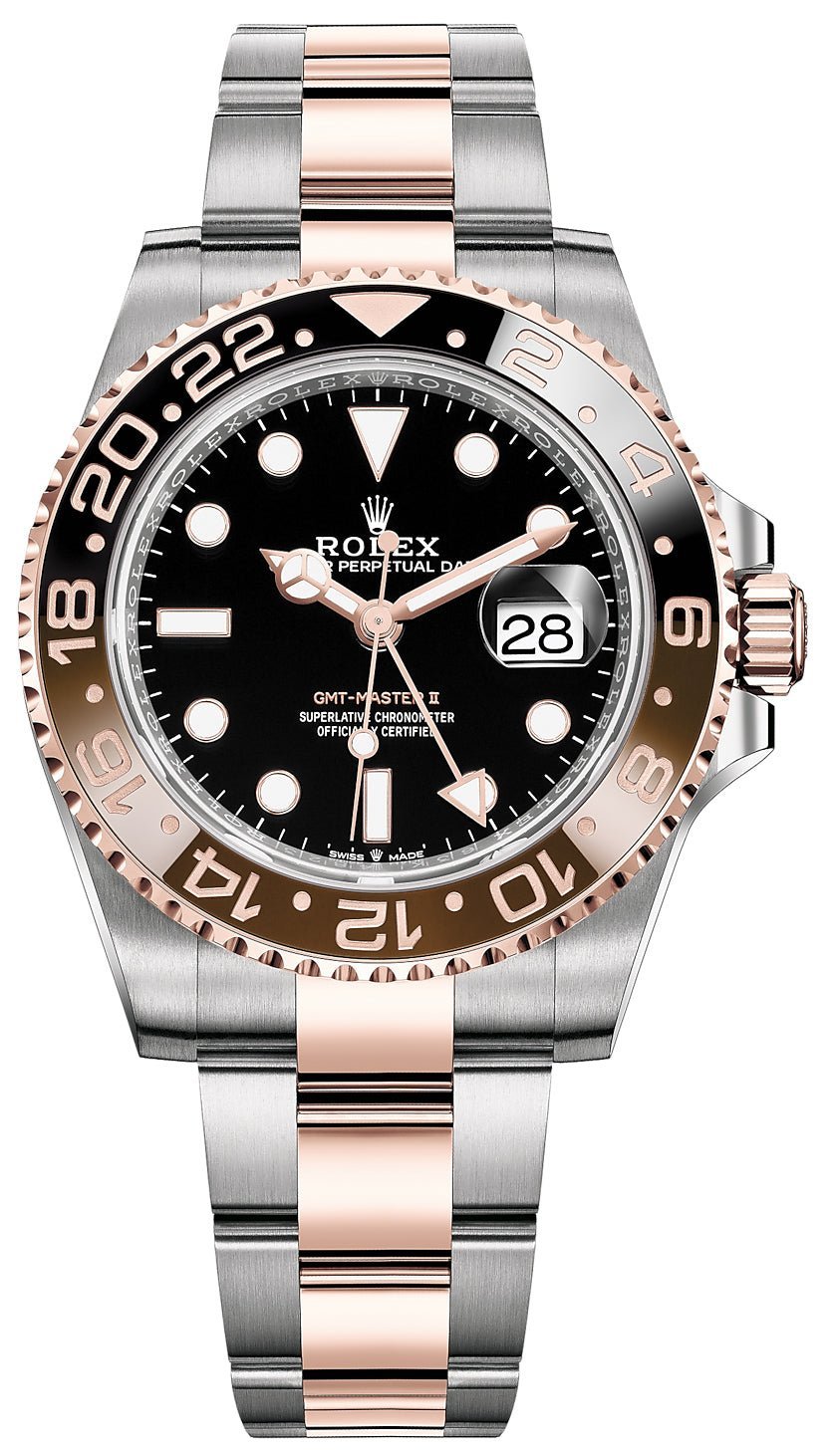 Rolex GMT-Master II Two-Tone Stainless Steel and Rose Gold - "The Rootbeer"- Black and Brown Bezel - Oyster Bracelet (Ref# 126711CHNR) - WatchesOff5thWatch