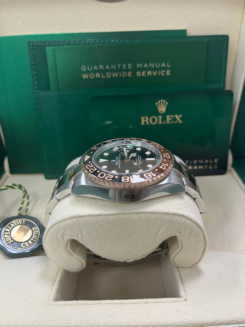 Rolex GMT-Master II Two-Tone Stainless Steel and Rose Gold - "The Rootbeer"- Black and Brown Bezel - Oyster Bracelet (Ref# 126711CHNR) - WatchesOff5thWatch