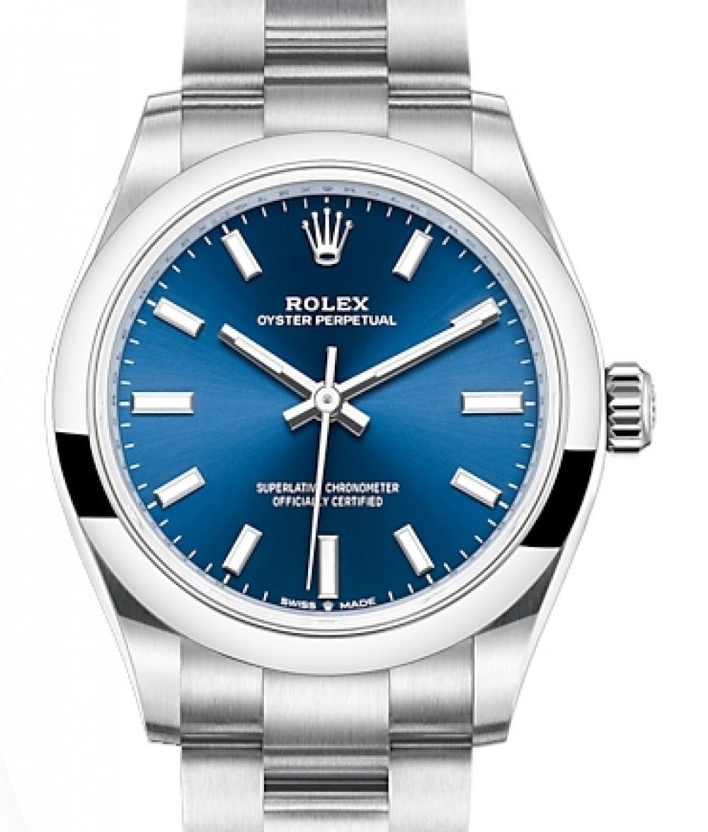 Rolex Oyster Perpetual 31 Domed Bezel Blue Index Dial Oyster Bracelet (Ref# 277200) - WatchesOff5th