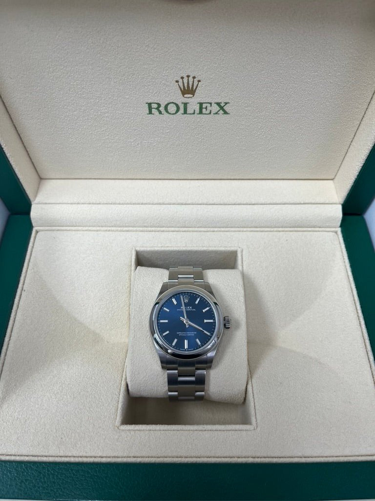 Rolex Oyster Perpetual 31 Domed Bezel Blue Index Dial Oyster Bracelet (Ref# 277200) - WatchesOff5th