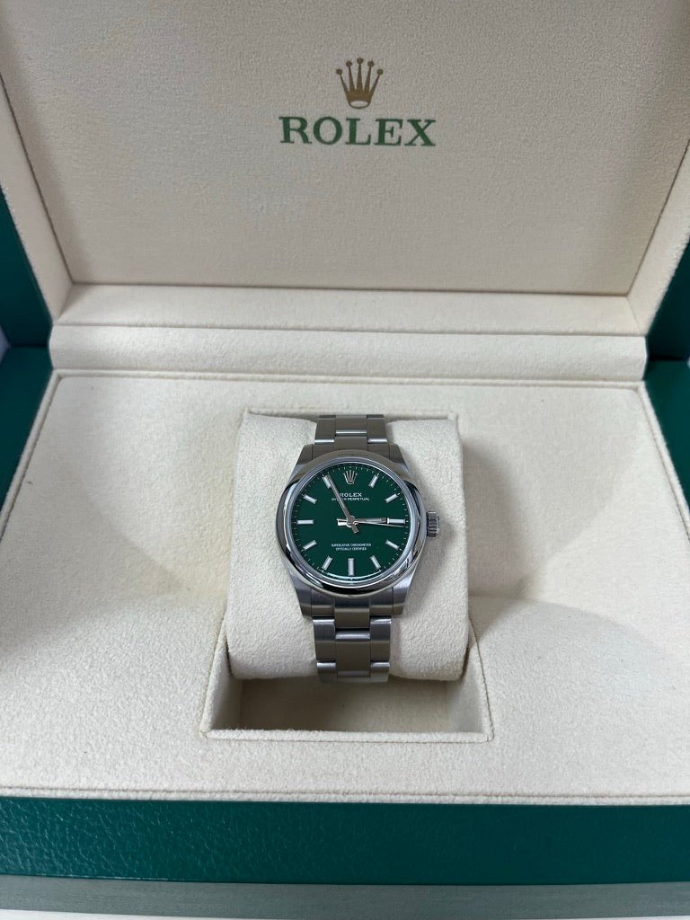 Rolex Oyster Perpetual 31 Watch - Domed Bezel - Green Index Dial - Oyster Bracelet - WatchesOff5th