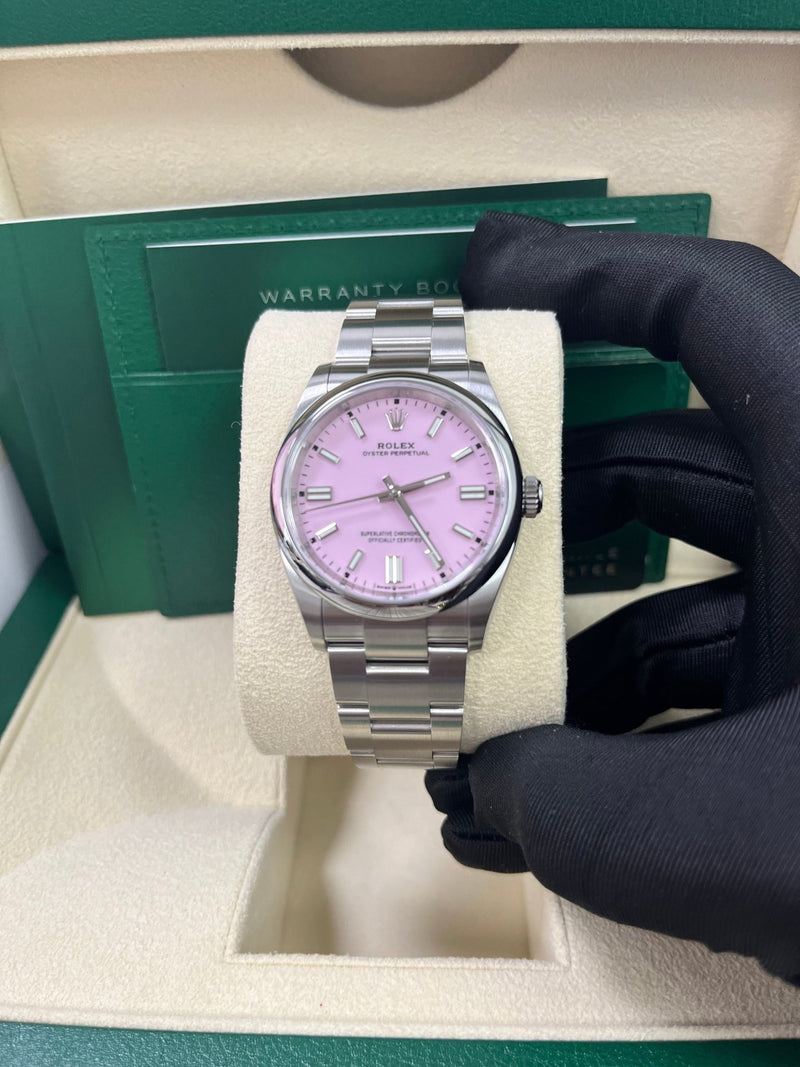 Rolex Oyster Perpetual 36 Watch - Domed Bezel - Candy Pink Index Dial - Oyster Bracelet (Ref#12600)