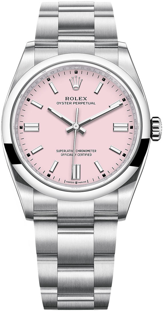 Rolex Oyster Perpetual 36 Watch - Domed Bezel - Candy Pink Index Dial - Oyster Bracelet (Ref# 12600) - WatchesOff5th