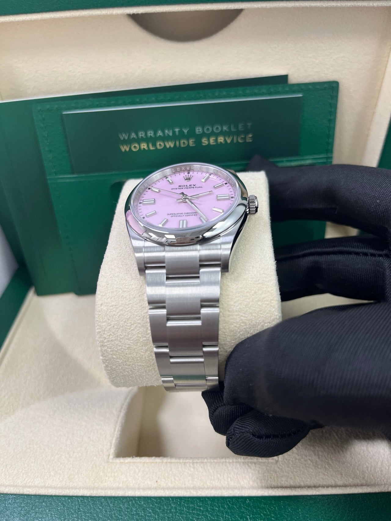 Rolex Oyster Perpetual 36 Watch - Domed Bezel - Candy Pink Index Dial - Oyster Bracelet (Ref# 12600) - WatchesOff5th