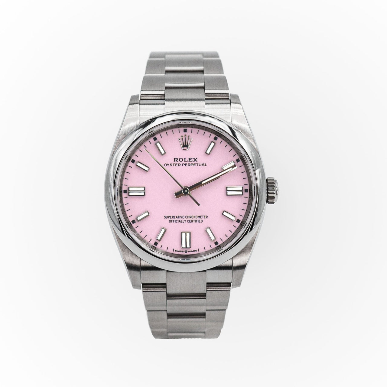 Rolex Oyster Perpetual 36 Watch - Domed Bezel - Candy Pink Index Dial - Oyster Bracelet (Ref# 126000) - WatchesOff5th