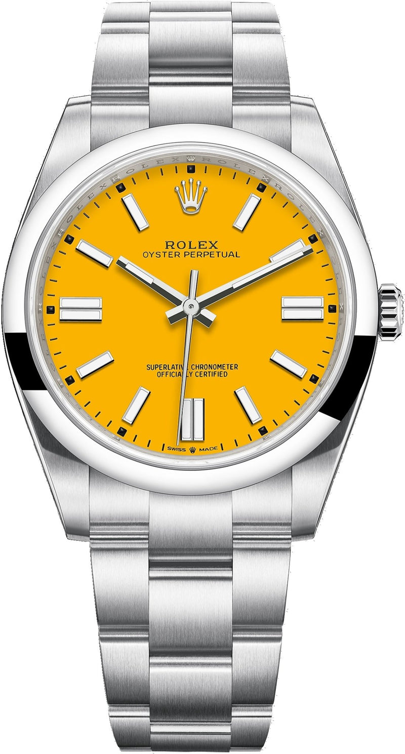 Rolex Oyster Perpetual 41 Stainless Steel/ Sunflower Yellow Dial/ Oyster Bracelet (Ref# 124300) - WatchesOff5thWatch