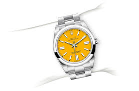 Rolex Oyster Perpetual 41 Stainless Steel/ Sunflower Yellow Dial/ Oyster Bracelet (Ref# 124300) - WatchesOff5thWatch