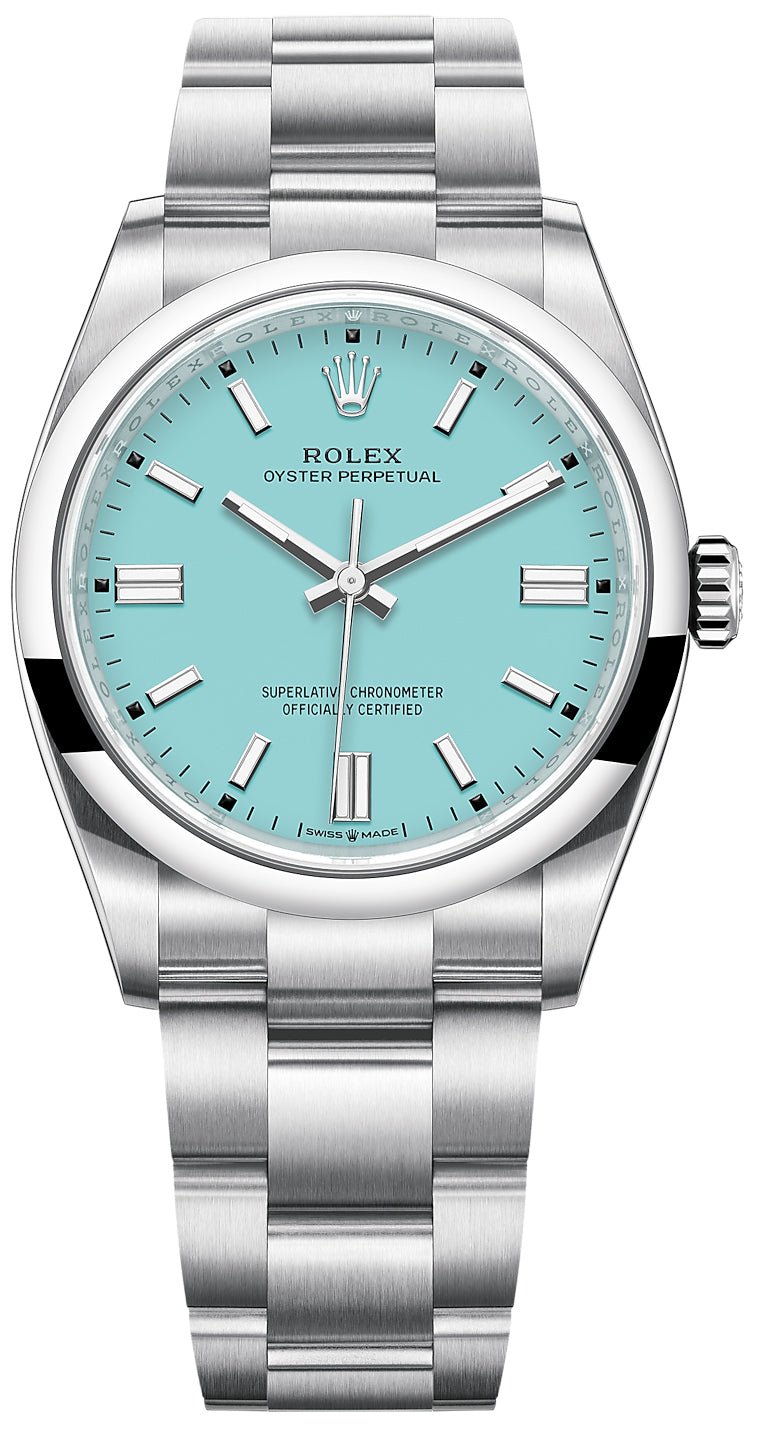 Rolex 36mm Datejust Baby Blue Mother Of Pearl Roman Numeral Dial with 18k  Fluted Bezel