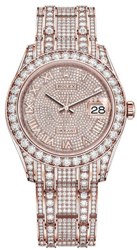 Rolex Pearlmaster 39 Everose Gold Paved Diamond dial Diamond set bezel WatchesOff5th