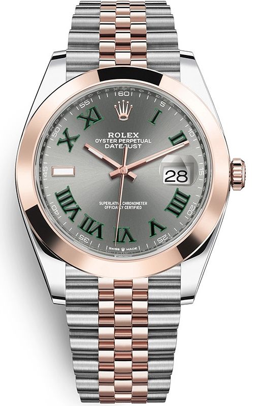 Rolex Rolesor Datejust 41 Smooth Bezel Slate Gray Green Roman Wimbledon Dial Jubile Bracelet - WatchesOff5thWatch