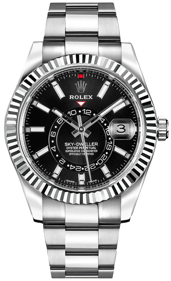 Rolex Sky-Dweller 18k White Gold 42mm Black Dial - Steel Bracelet (Ref# 326934) - WatchesOff5thWatch