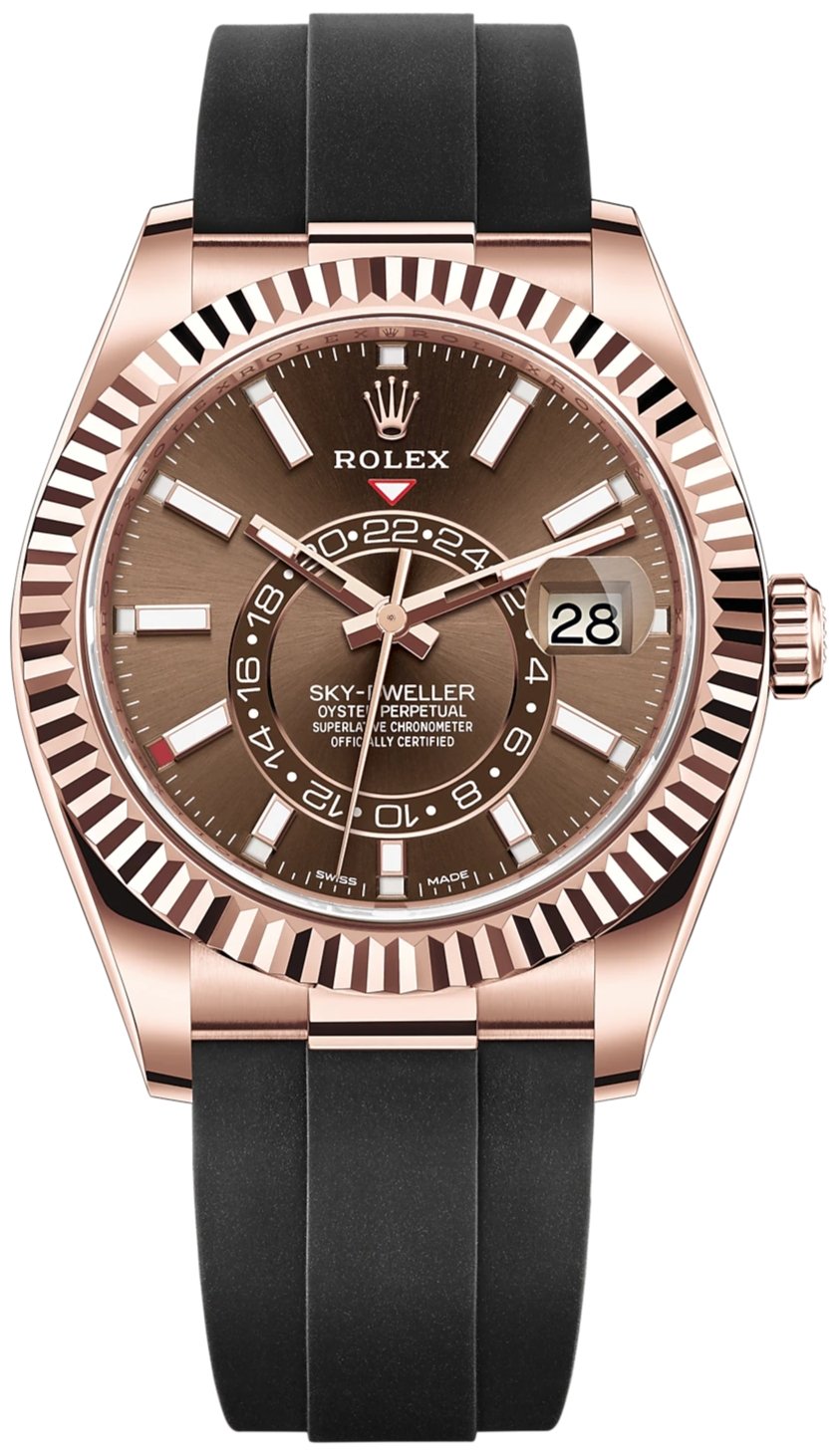 Rolex Sky-Dweller 42mm/ Rose Gold/ Chocolate Index Dial/ Oysterflex Bracelet (Ref # 326235) - WatchesOff5thWatch