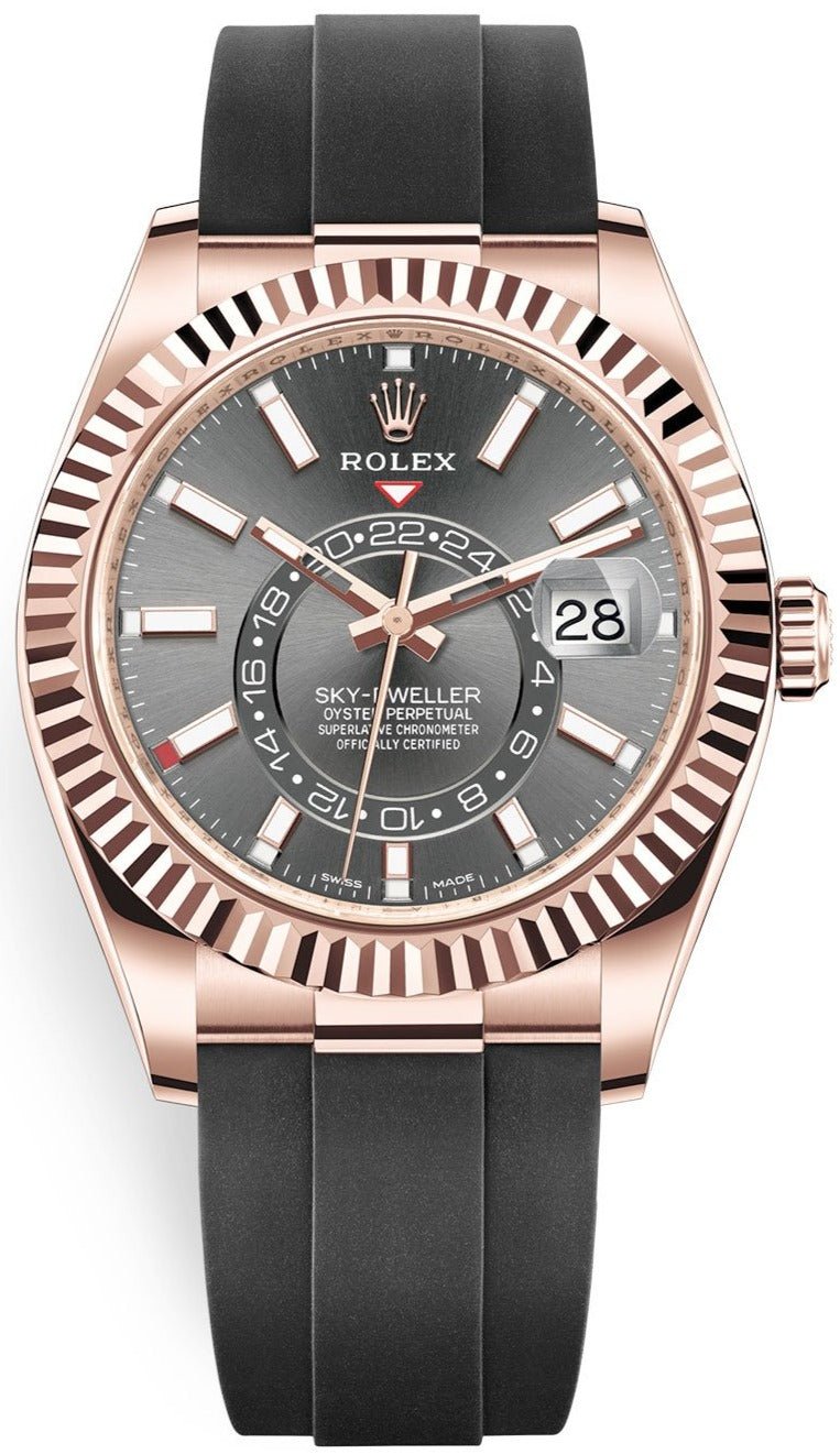 Rolex Sky-Dweller Rose Gold 42mm - Dark Rhodium Dial - Oysterflex (Ref# 326235) - WatchesOff5thWatch