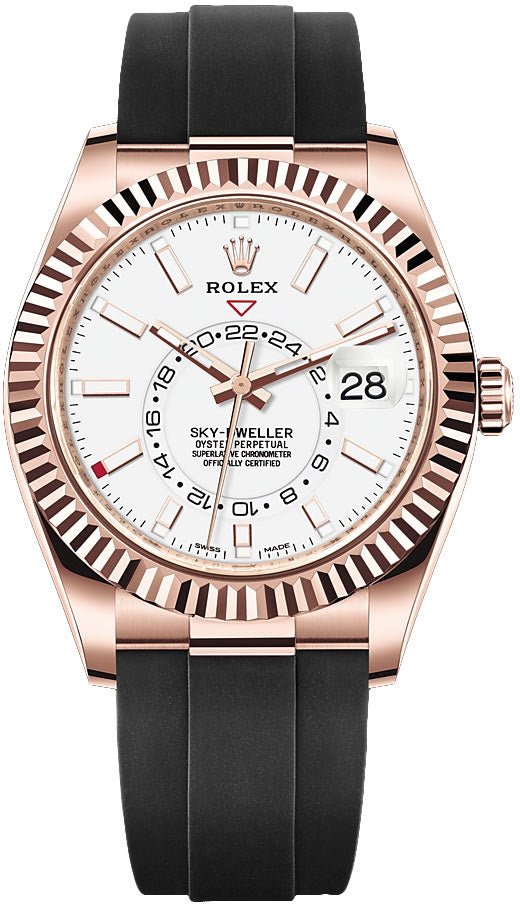 Rolex Sky-Dweller Rose Gold 42mm White Dial Oysterflex (Ref# 326235) - WatchesOff5thWatch