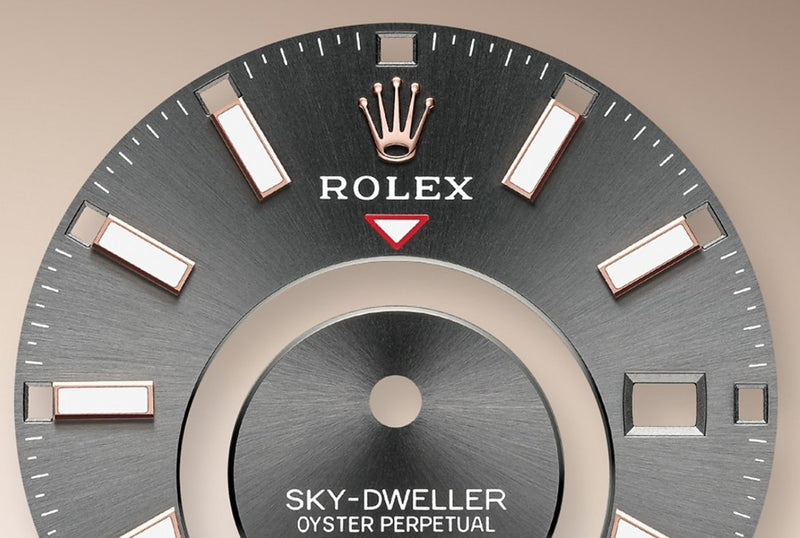 Rolex Sky-Dweller Rose Gold - Dark Rhodium Index Dial - Oyster Bracelet (Ref# 326935) - WatchesOff5thWatch