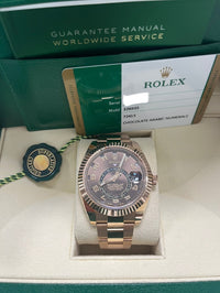 Thumbnail for Rolex Sky-Dweller Rose Gold Sky-Dweller Chocolate Sunray Arabic Dial (Reference # 326935) - WatchesOff5thWatch