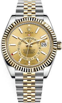 Thumbnail for Rolex Sky-Dweller Two-Tone Stainless Steel - Yellow Gold Champagne Index Dial -Jubilee Bracelet (Ref# 326933) - WatchesOff5thWatch