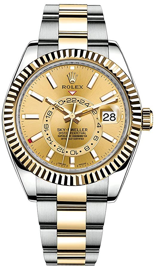 Rolex Sky-Dweller Two-Tone Stainless Steel - Yellow Gold Champagne Index Dial - Oyster Bracelet (Ref# 326933) - WatchesOff5thWatch