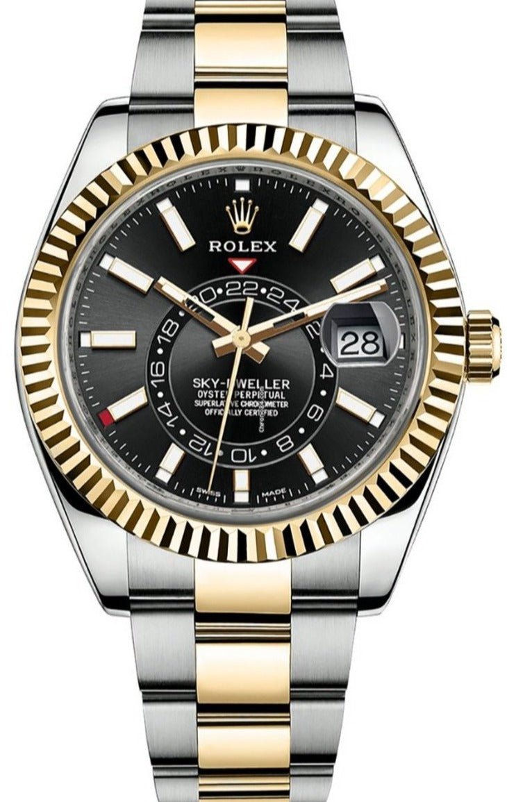 Rolex Sky-Dweller Two-Tone Yellow Gold - Black Index Dial - Oyster Bracelet (Ref# 326933) - WatchesOff5thWatch