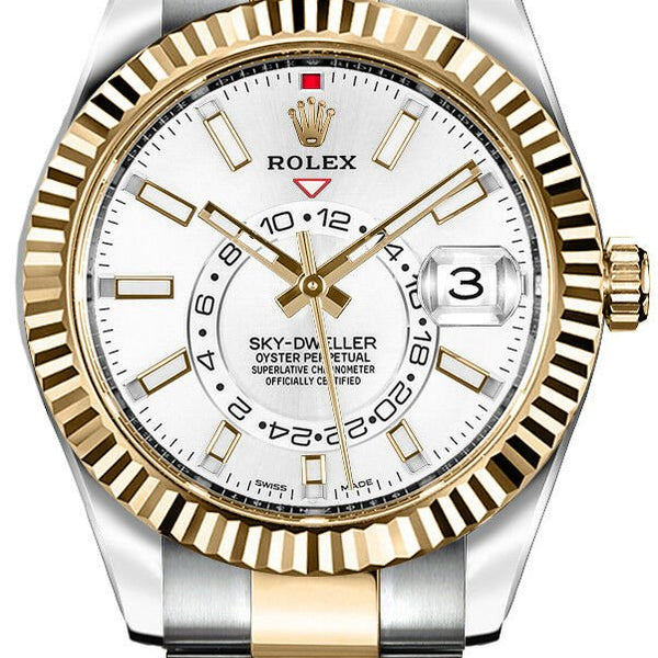 Rolex Sky Dweller Two Tone Yellow Gold Stainless Steel White