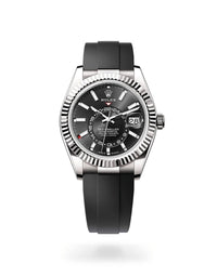 Thumbnail for Rolex Sky-Dweller White Gold Fluted Bezel Black Index Dial Oysterflex Strap 336239 - WatchesOff5th