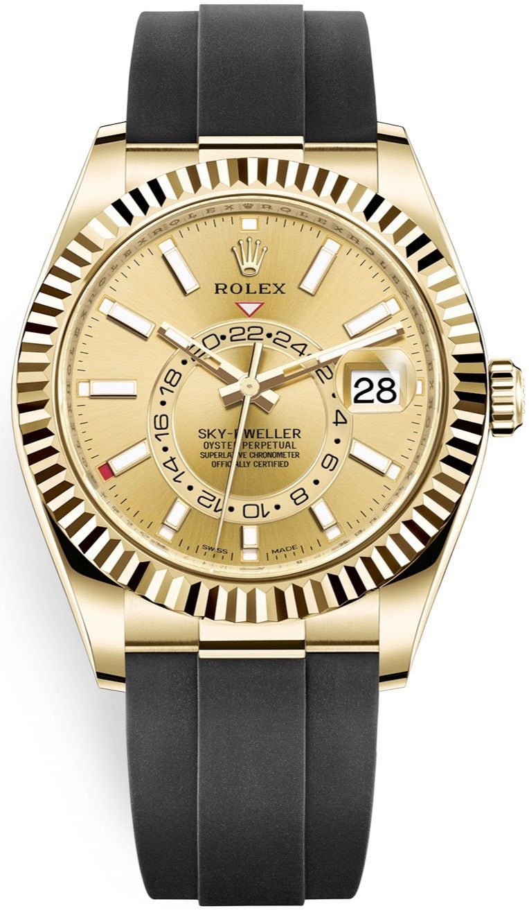 Rolex Sky-Dweller Yellow Gold - Champagne Index Dial - Oysterflex Bracelet - (Ref# 326238) - WatchesOff5thWatch