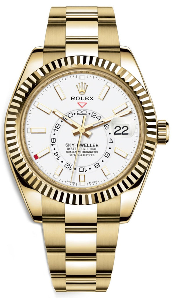 Rolex Sky-Dweller Yellow Gold - White Dial - Oyster Bracelet (Ref# 326938) - WatchesOff5thWatch