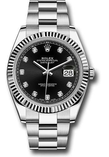 Rolex Steel and White Gold Rolesor Datejust 41 Watch - Fluted Bezel - Black Diamond Dial - Oyster Bracelet - WatchesOff5th
