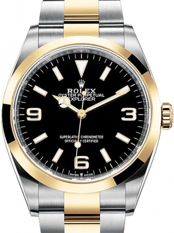 Rolex Steel and Yellow Gold Oyster Perpetual Explorer - Black Dial - Oyster Bracelet - WatchesOff5th