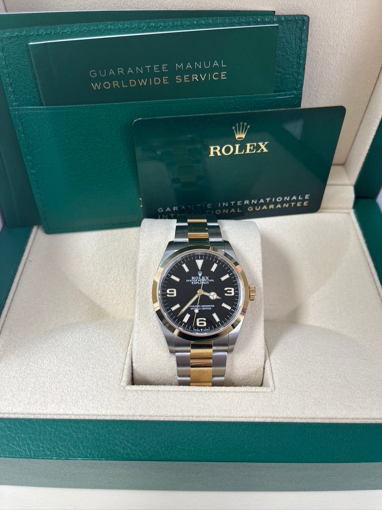 Rolex Steel and Yellow Gold Oyster Perpetual Explorer - Black Dial - Oyster Bracelet - WatchesOff5th