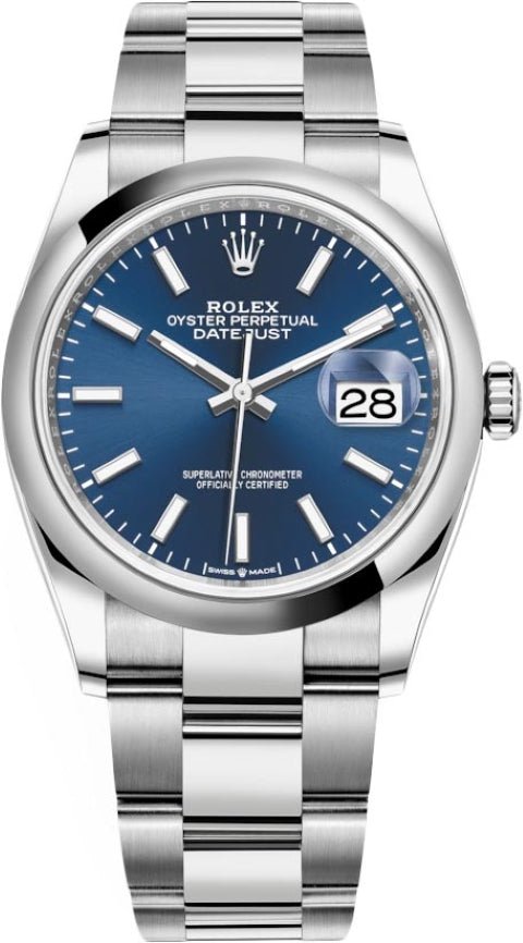 Rolex Steel Datejust 36/ Domed Bezel/ Blue Index Dial/Oyster Bracelet - WatchesOff5thWatch