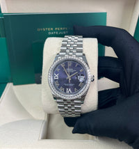 Thumbnail for Rolex Steel Datejust 36 Watch - Diamond Bezel - Aubergine Purple Diamond Roman VI and IX Dial - Jubilee Bracelet (Reference #126284rbr) - WatchesOff5thWatch