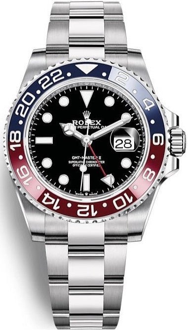 Rolex Steel GMT Master II 40 Watch Blue And Red Pepsi Bezel Black Dial Oyster Bracelet Ref 126710BLRO