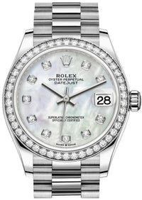 Thumbnail for Rolex White Gold Datejust 31 Watch - Diamond Bezel - Mother-Of-Pearl Diamond Dial - President Bracelet (Reference #278289rbr) - WatchesOff5thWatches