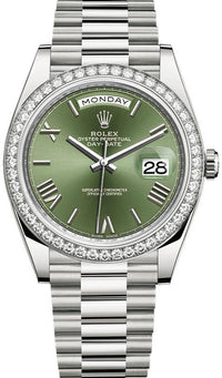 Thumbnail for Rolex White Gold Day-Date 40 Watch - Bezel - Olive Green Bevelled Roman Dial - President Bracelet (Ref# 228349RBR) - WatchesOff5thWatch