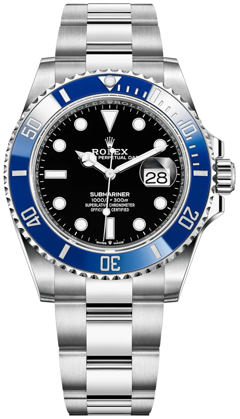 rolex white gold submariner date watch the blueberry blue bezel black dial ref 126619lb