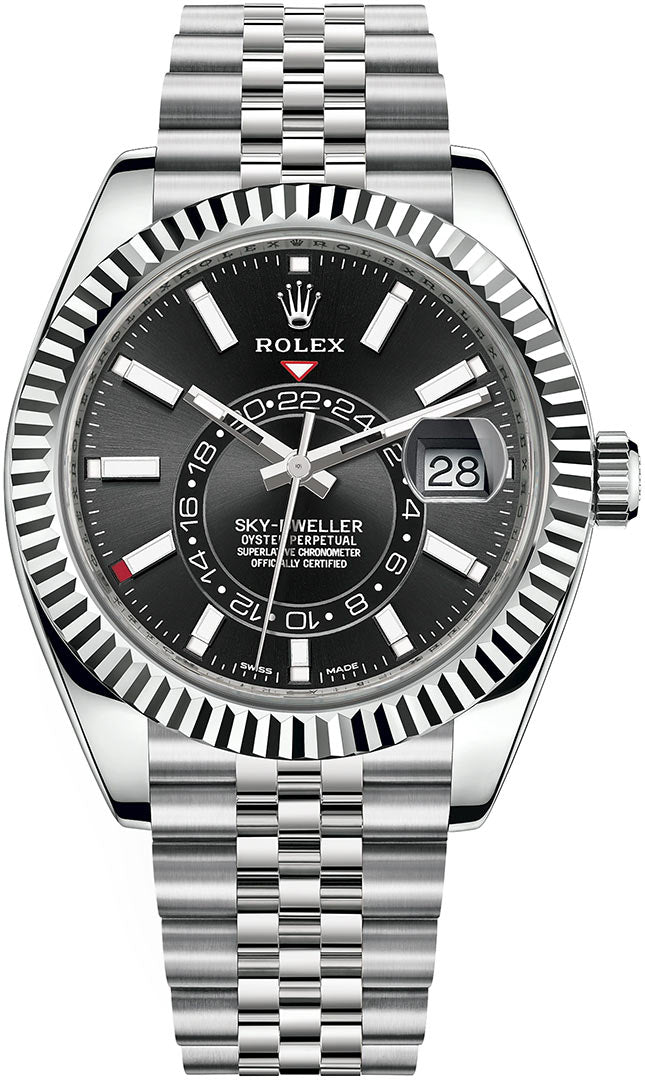 Rolex White Rolesor Sky-Dweller Black Index Dial Jubilee Bracelet (Ref# 326934) - WatchesOff5thWatch