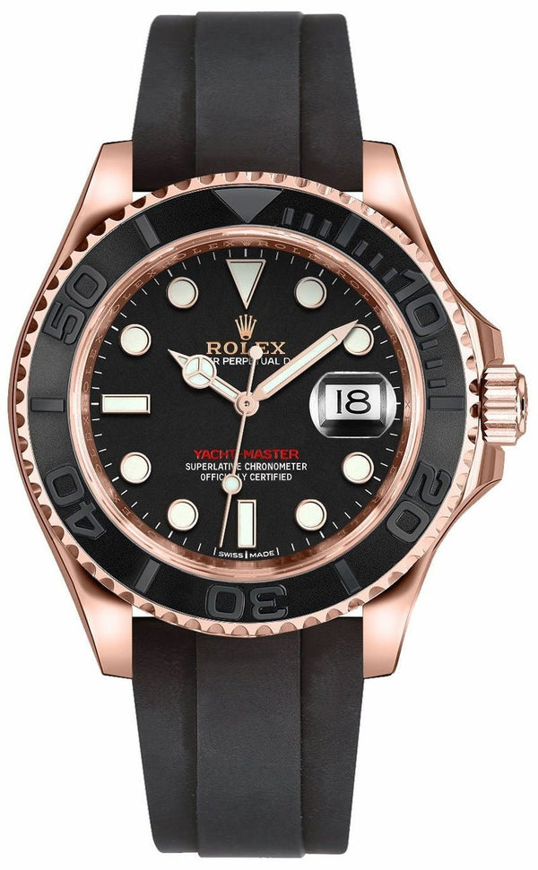 Rolex Yacht-Master 37mm Rose Gold - Black Dial - Oysterflex Strap (Ref# 268655) - WatchesOff5thWatch