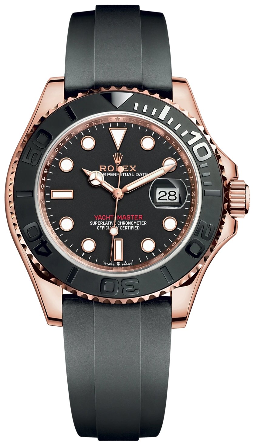 Rolex Yacht Master 40mm Rose Gold Black Dial Oysterflex Strap Ref WatchesOff5th