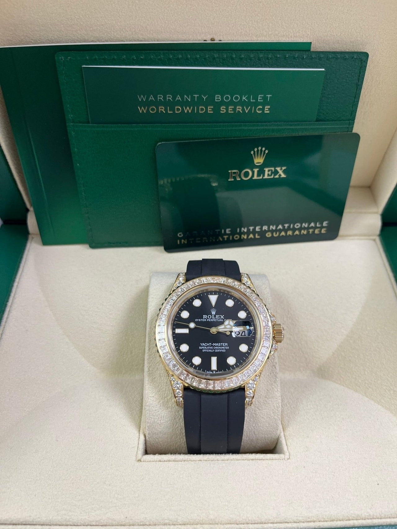 Rolex Yacht-Master 42 Yellow Gold Baguette Bezel Diamond Set Case/Buckle 226668TBR - WatchesOff5th