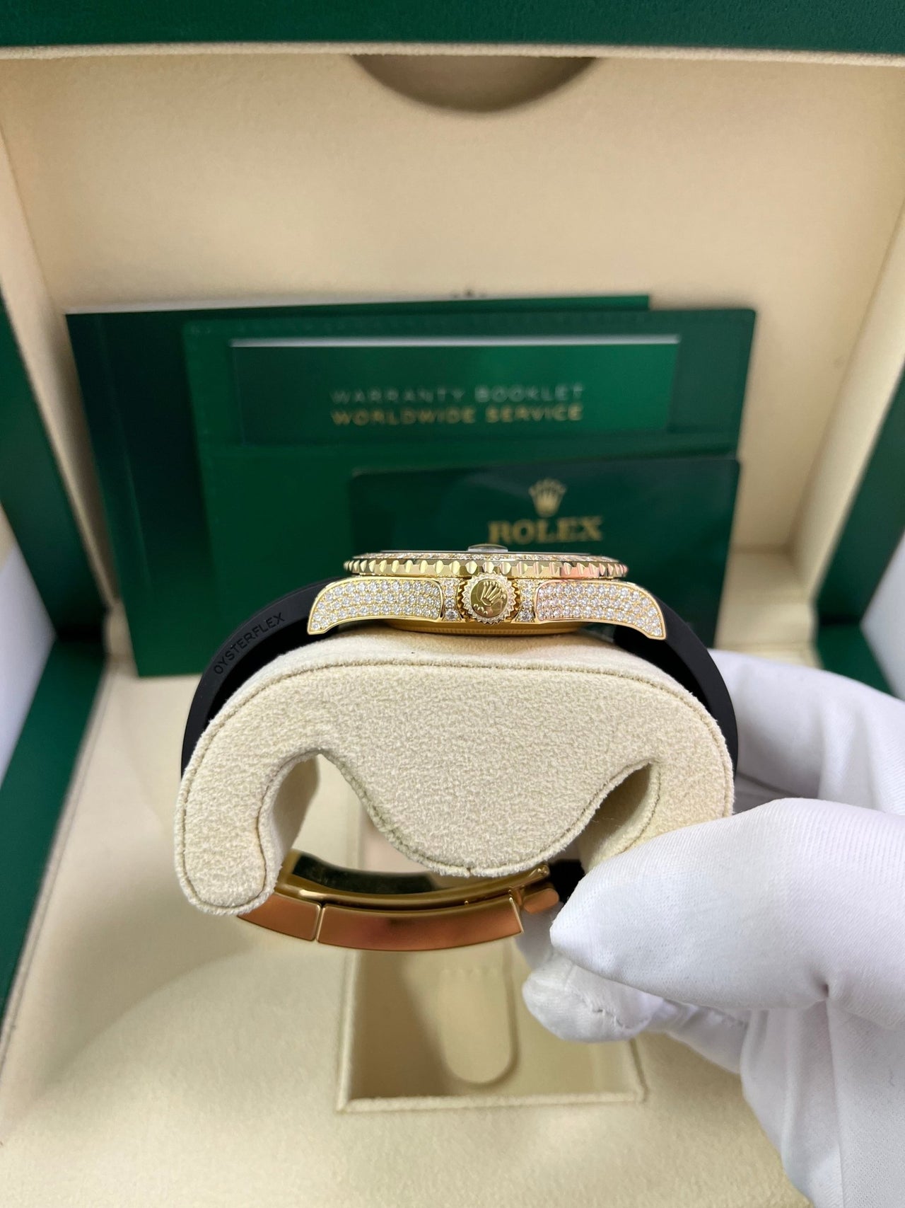 Rolex Yacht-Master 42 Yellow Gold Baguette Bezel Diamond Set Case/Buckle 226668TBR - WatchesOff5th