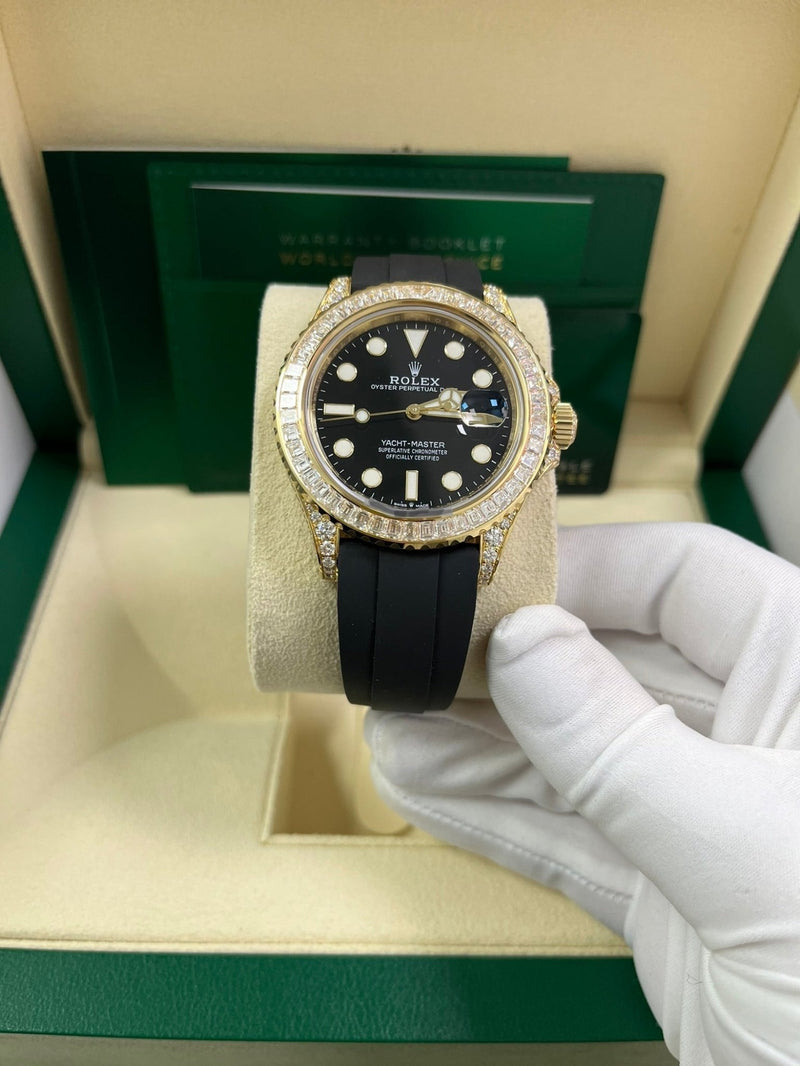 Rolex Yacht-Master 42 Yellow Gold Baguette Bezel Diamond Set Case/Buckle 226668TBR - WatchesOff5th