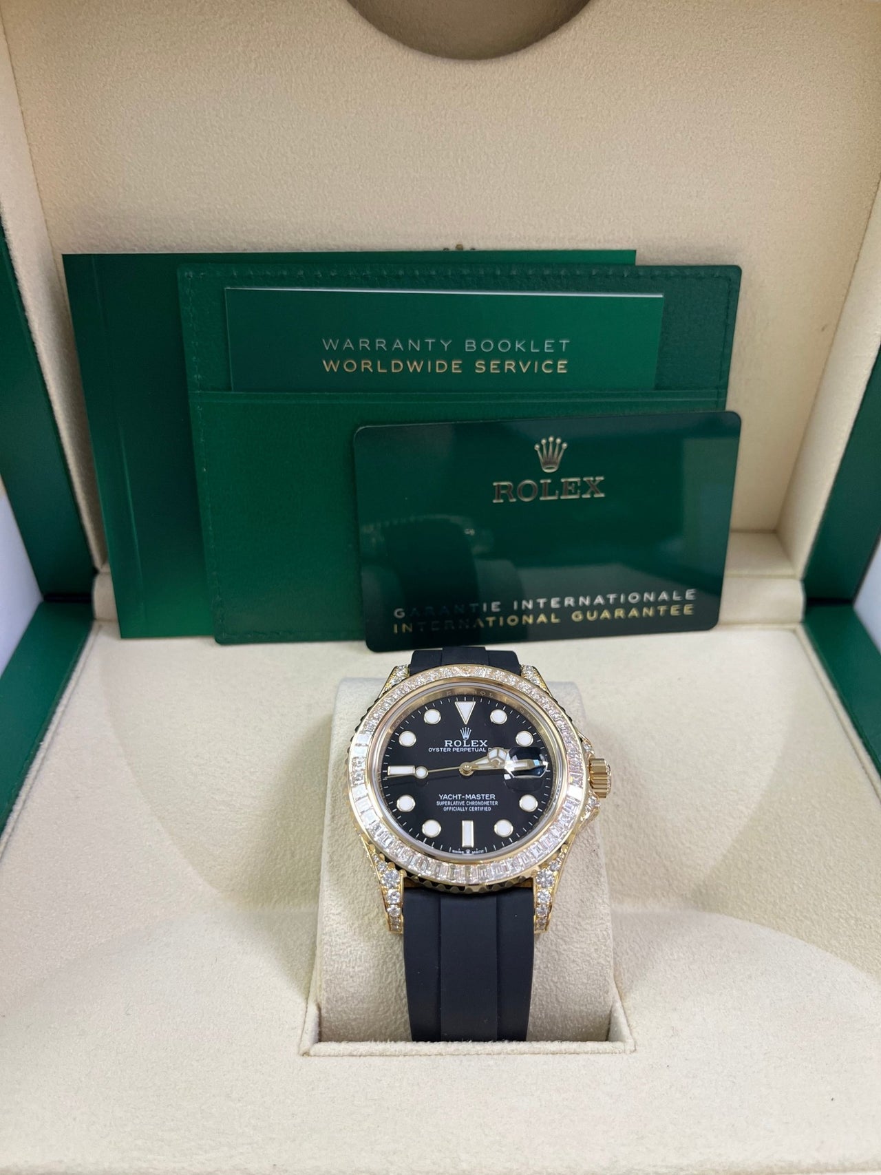 Rolex Yacht-Master 42 Yellow Gold Baguette Bezel Diamond Set Case/Buckle 226668TBR - WatchesOff5th