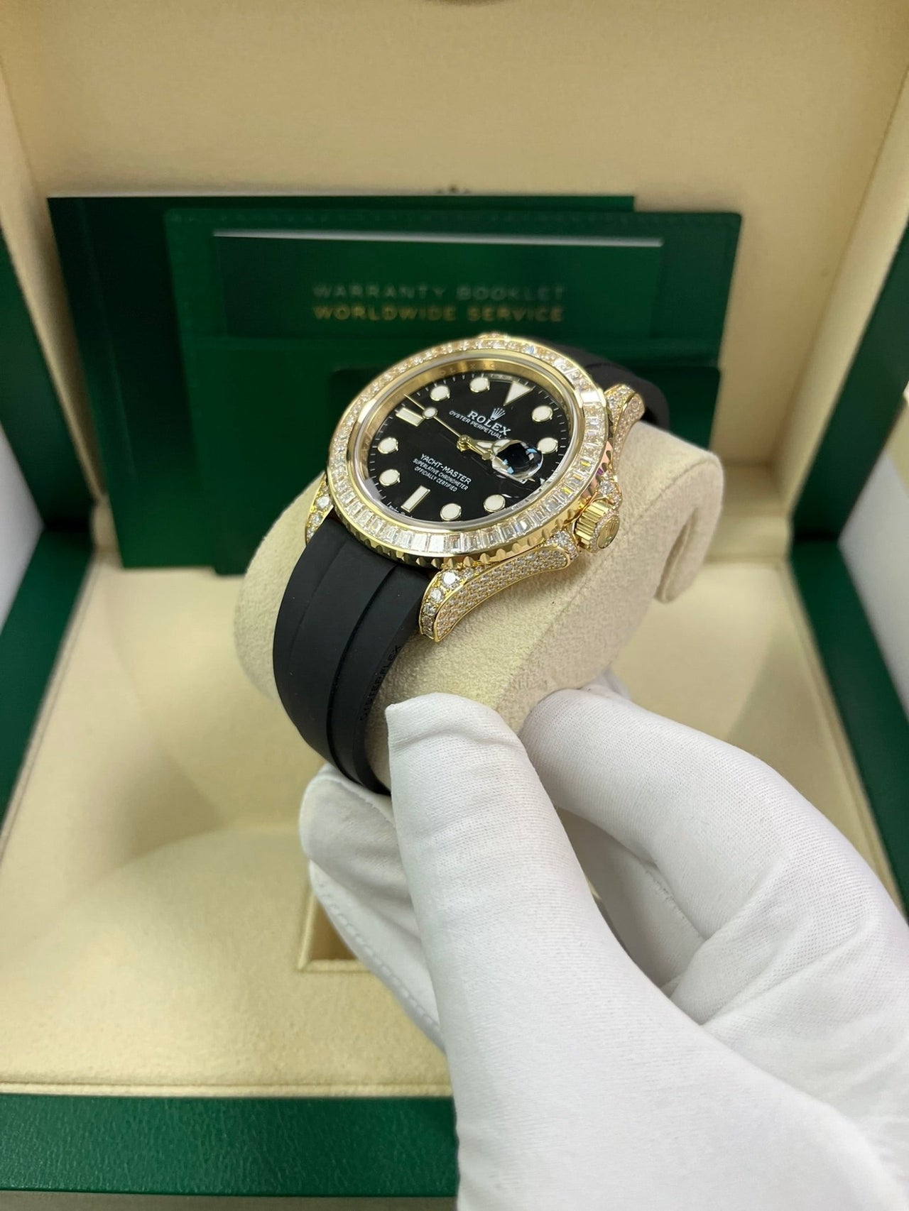 Rolex Yacht-Master 42 Yellow Gold Baguette Bezel Diamond Set Case/Buckle 226668TBR - WatchesOff5th