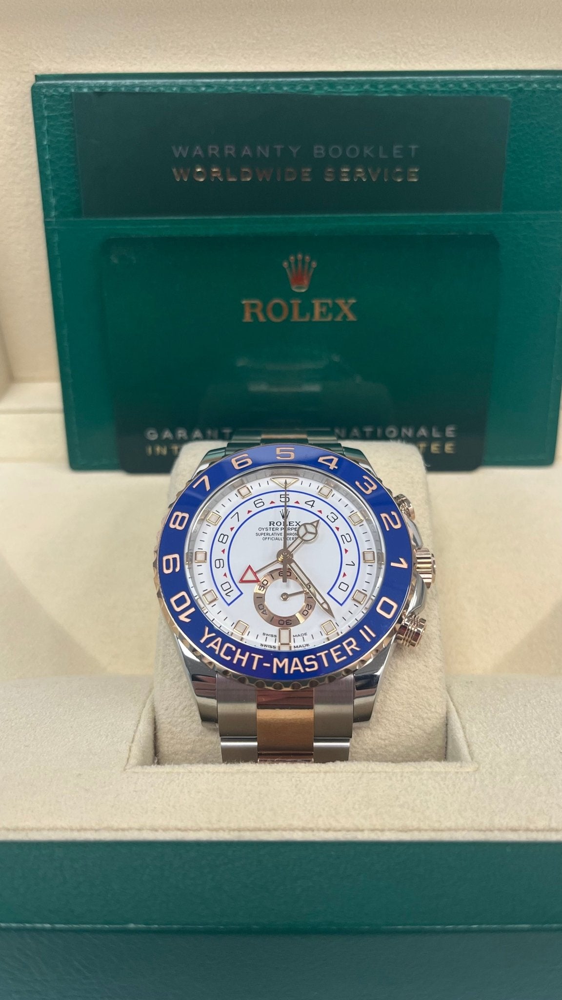 Rolex Yacht-Master II Two-Tone Rose Gold & Steel - White Dial (Ref# 116681) - WatchesOff5thWatch