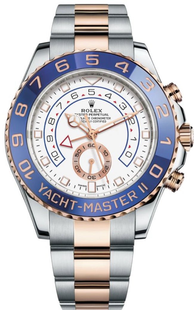 Rolex Yacht-Master II Two-Tone Rose Gold & Steel - White Dial (Ref# 116681) - WatchesOff5thWatch